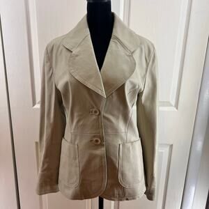 Beautiful Vintage Olly LondonLeather Jacket size6 exquisite Stitching Beige Soft